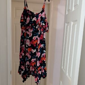 Torrid Black and Pink Floral Midi Dress